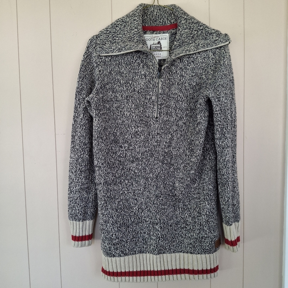 Roots Cabin 1/4 Zip Cowl Neck Long Sweater XS Cotton Blend Cozy Eclectic Grandpa